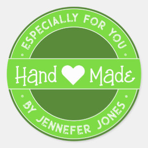 Pegatina Redonda Verde Brillante Hecho A Mano Con Amor Especialment