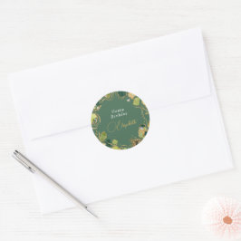 Pegatina Redonda Verde chic Falso Oro