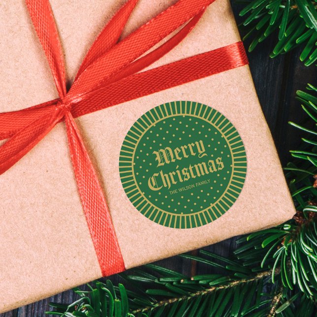 Pegatina Redonda Verde Clásico Decorativo Geométrico Feliz Navidad (Subido por el creador)