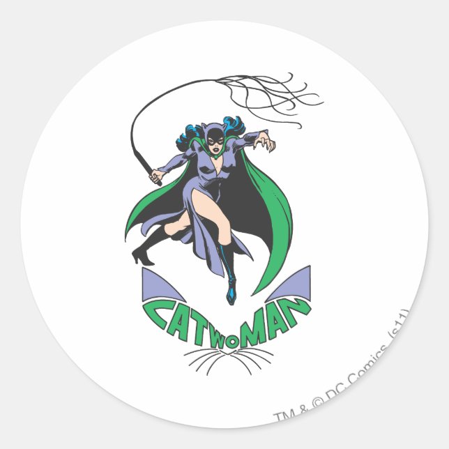 Pegatina Redonda Verde con logotipo y catwoman (Anverso)