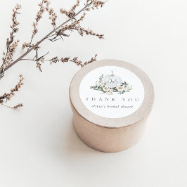 Pegatina Redonda Verde De Calabaza Blanca De Otoño Gracias Por Favo