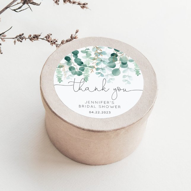 Pegatina Redonda Verde de eucalipto elegante agradecimiento nupcial (Subido por el creador)