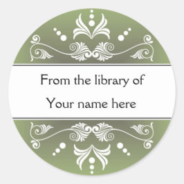 Pegatina Redonda Verde De La Biblioteca De Librerías
