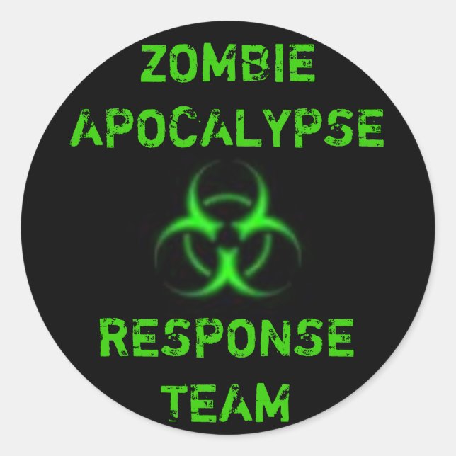 Pegatina Redonda Verde del equipo de respuesta de Zombie Apocalypse (Anverso)