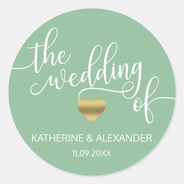 Pegatina Redonda Verde Dorado moderno El BODA de las focas (Anverso)