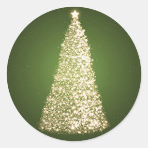 Pegatina Redonda Verde elegante del árbol de navidad del oro