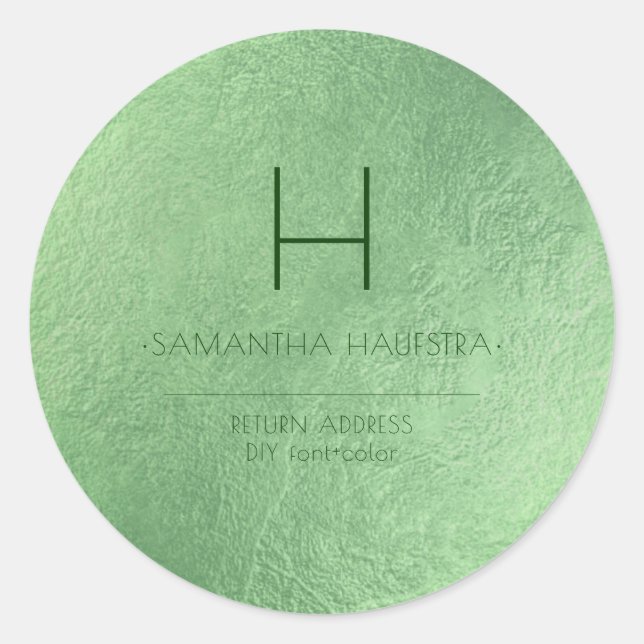 Pegatina Redonda Verde esmeralda monograma iridiscente de PixDezine (Anverso)