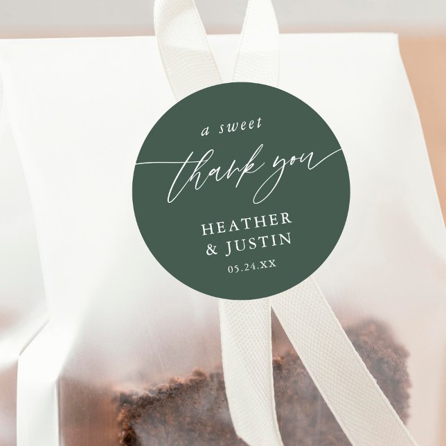 Pegatina Redonda Verde Esmeralda Un Dulce Gracias Favor De Boda (Subido por el creador)