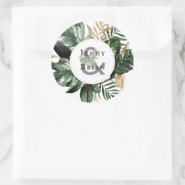 Pegatina Redonda Verde Estival Glamuroso | Monograma de Boda Boho