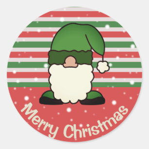Pegatina Redonda Verde lindo X-Mas Gnome Personalizado Feliz Navida