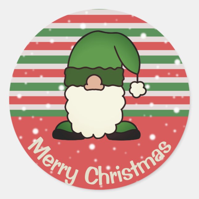 Pegatina Redonda Verde lindo X-Mas Gnome Personalizado Feliz Navida (Anverso)