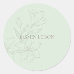 Pegatina Redonda Verde Menta Moda Minimalista floral