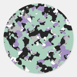 Pegatina Redonda Verde menta y camuflaje morado estampado de camufl