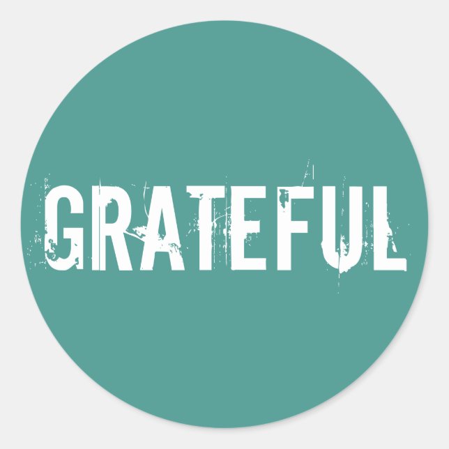 Pegatina Redonda Verde oceánico con texto agradecido blanco (Anverso)