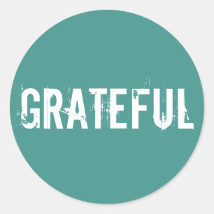 Pegatina Redonda Verde oceánico con texto agradecido en blanco