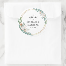 Pegatina Redonda Verde Oro Floral Musulmán Nikah Boda Grande