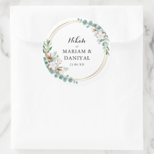 Pegatina Redonda Verde Oro Floral Musulmán Nikah Boda Grande