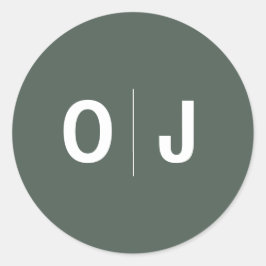 Pegatina Redonda Verde oscuro | Iniciales Boda de escándalo Minimal