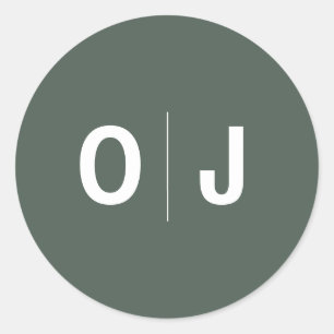 Pegatina Redonda Verde oscuro   Iniciales Boda de escándalo Minimal