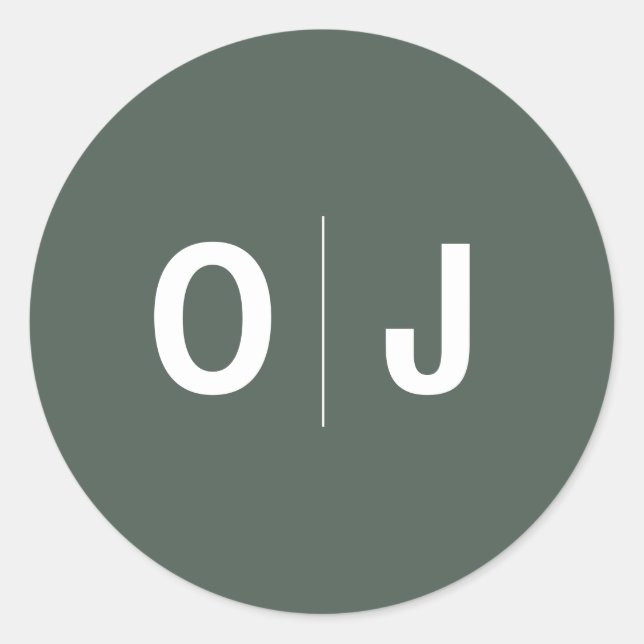 Pegatina Redonda Verde oscuro | Iniciales Boda de escándalo Minimal (Anverso)