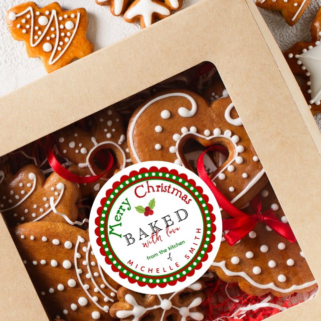 Pegatina Redonda Verde Rojo Horneado Con Amor Feliz Navidad (Subido por el creador)