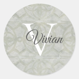 Pegatina Redonda Verde sabio con nombre de monograma blanco
