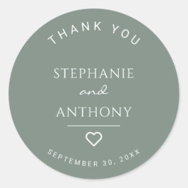 Pegatina Redonda Verde sabio minimalista con Boda moderno del coraz