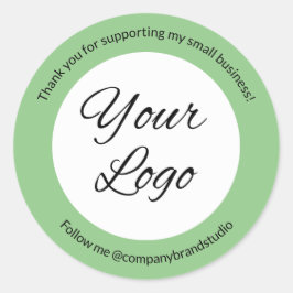 Pegatina Redonda Verde Salvia Gracias Empresa Logotipo Comercial Pe