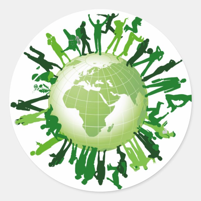 Pegatina Redonda Verde viviente: Nuestra Tierra Verde (Anverso)