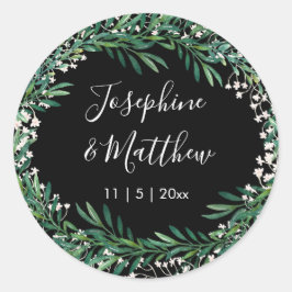 Pegatina Redonda Verde y Boda negro florets