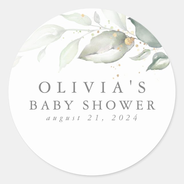 Pegatina Redonda Verde y dorado elegante minimalismo moderno (Anverso)