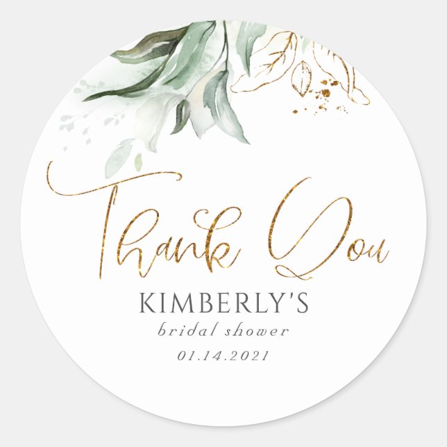 Pegatina Redonda Verde y oro Gracias (Anverso)