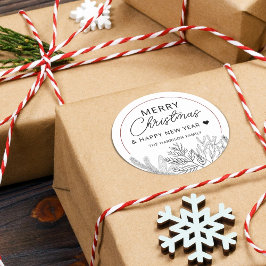 Pegatina Redonda Verdor de invierno Feliz Navidad personalizado