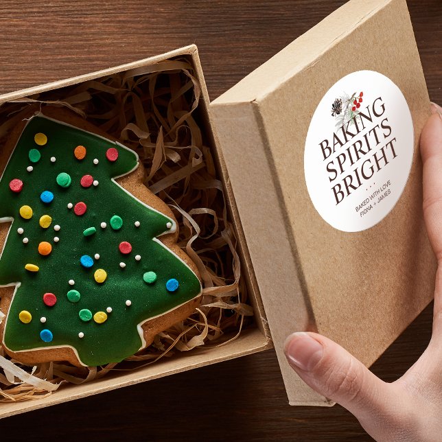 Pegatina Redonda Verdor de vacaciones Hornear Espíritus Brillante (Holiday Greenery Baking Spirits Bright Classic Round Sticker)