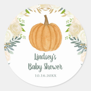 Pegatina Redonda Verdor Floral Calabaza Caída Baby Shower