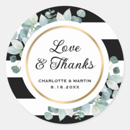 Pegatina Redonda Verdor Pegatinas de casamiento rayado en blanco y