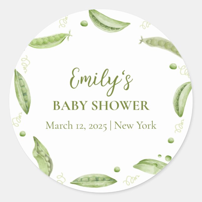 Pegatina Redonda Verdor Veggie Sweet Pea En Pod Baby Shower (Anverso)