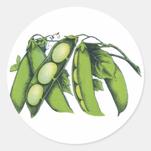 Pegatina Redonda Verduras Antiguas; Judías Lima, Alimentos de Granj