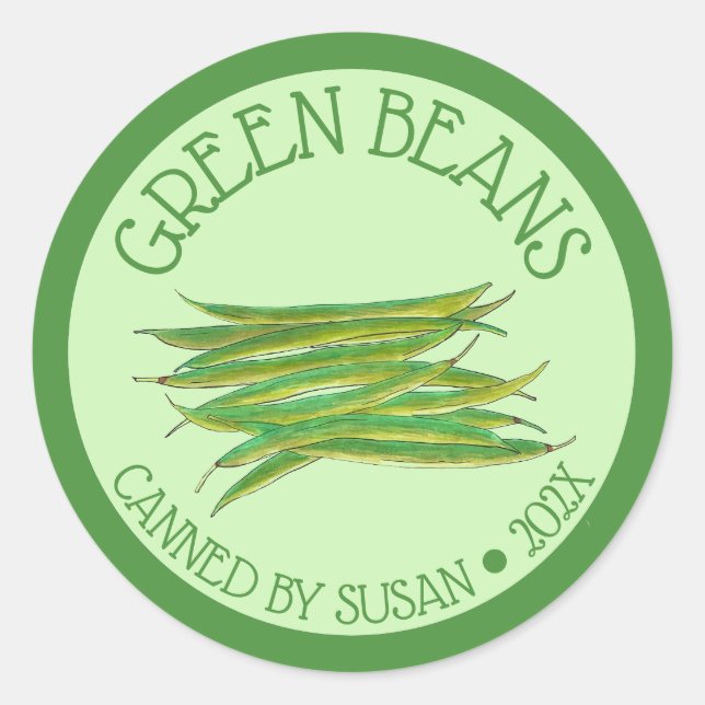 Pegatina Redonda Verduras de alubias verdes cultivadas en casa (Anverso)