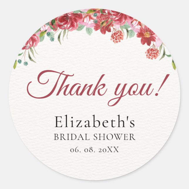 Pegatina Redonda Vermilion Blossoms Bridal Shower (Anverso)