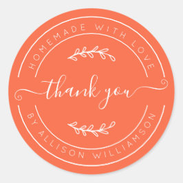 Pegatina Redonda Vermillion Orange Homemade Thank You Label