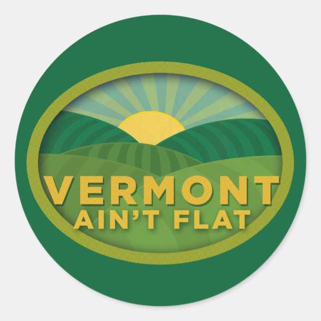 Pegatina Redonda Vermont Ain't Flat (Anverso)