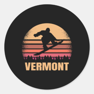 Pegatina Redonda Vermont Snowboard Vintage Vt Snow Boarder Retro