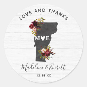 Pegatina Redonda Vermont State Destination Rustic Boda Gracias