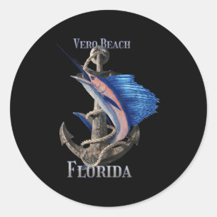 Pegatina Redonda Vero Beach Florida pez espada Marlin Ocean Fishing