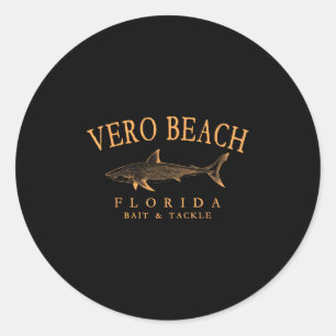 Pegatina Redonda Vero Beach Florida Shark Retro Arched Naranja Lett