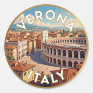 Pegatina Redonda Verona Italia Escena de Viaje Histórico ☀️