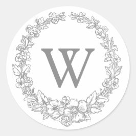 Pegatina Redonda Versailles Gray | Monograma clásico de flor