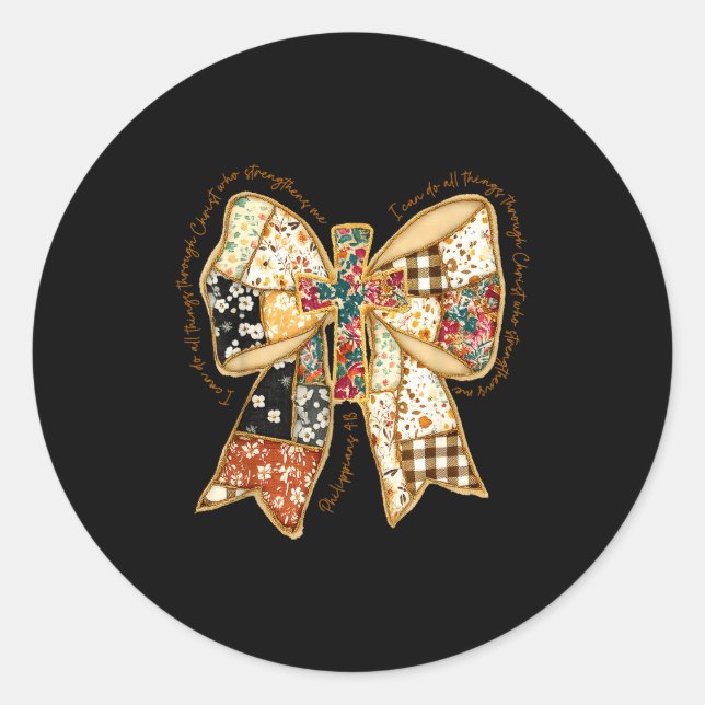 Pegatina Redonda Verse Bible Coquette Christian Jesus Bow Patchwork (Anverso)
