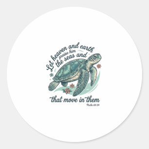 Pegatina Redonda Versículo de la Biblia de Tortuga Marina Diseño de
